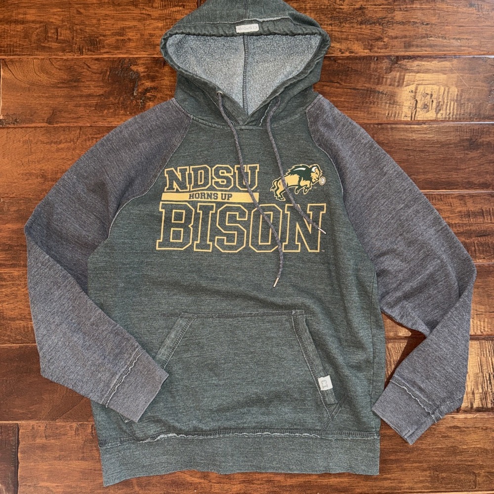 NDSU Bison Reglan Style Hoodie Green Grey Size Medium CI Sport‎ Lightweight